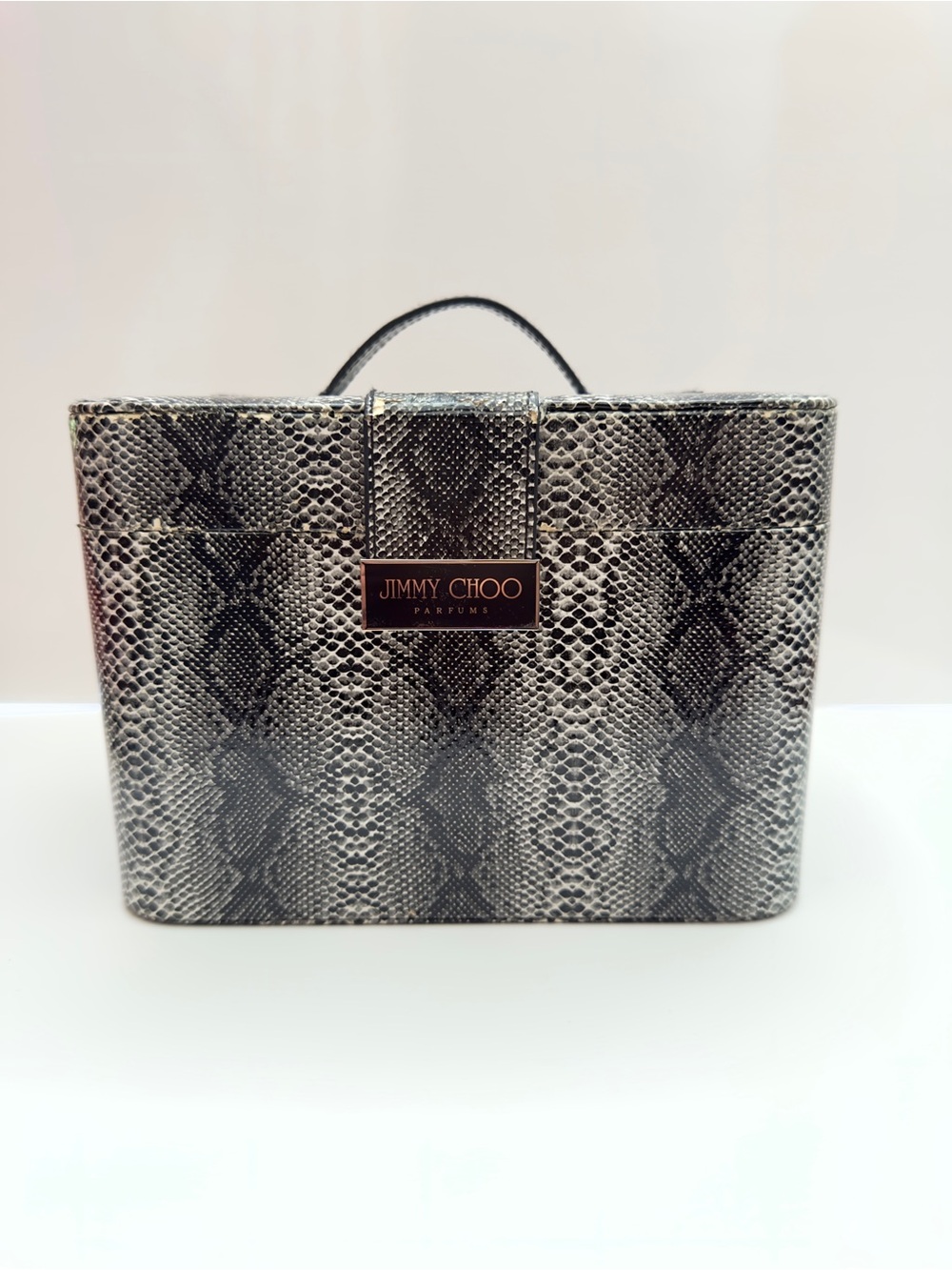 Jimmy Choo Snake-Print Top-Handle Cosmetic Storage Case Makeup Bag